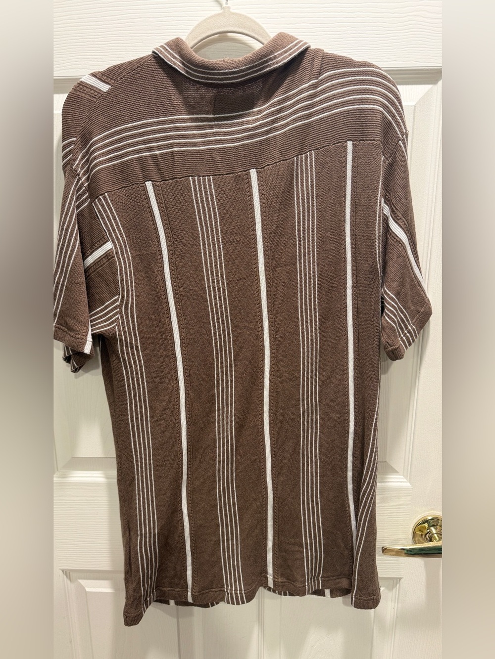 American Eagle Guayabera Sweater Brown Striped Button Front Pockets M Sample - Picture 7 of 8
